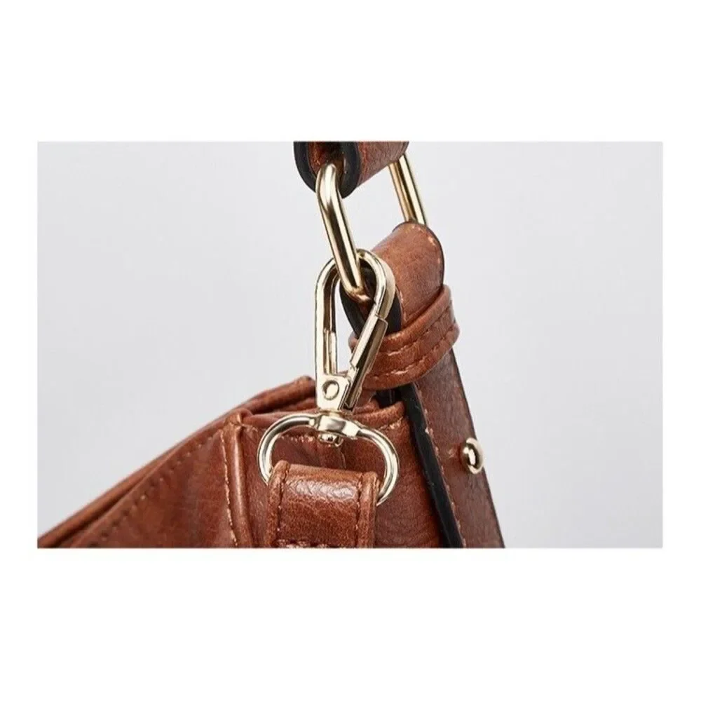 Brown Expandable Handbags Women Shoulder Bags Tote Satchel Hobo 3pcs Purse Set